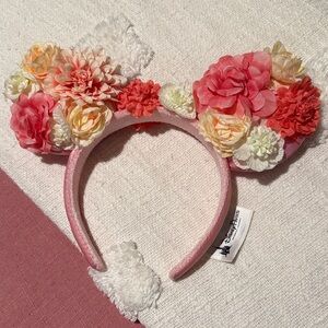 Disney Pink Floral Minnie Ears Headband with Peach and Cream Blooms